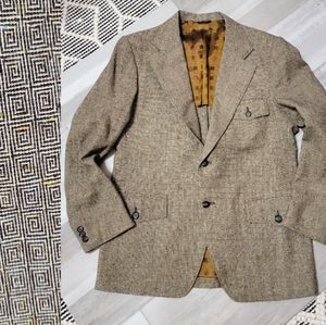Vintage Lee Wald Brown Greek Key Wool Sport Coat Size 42R